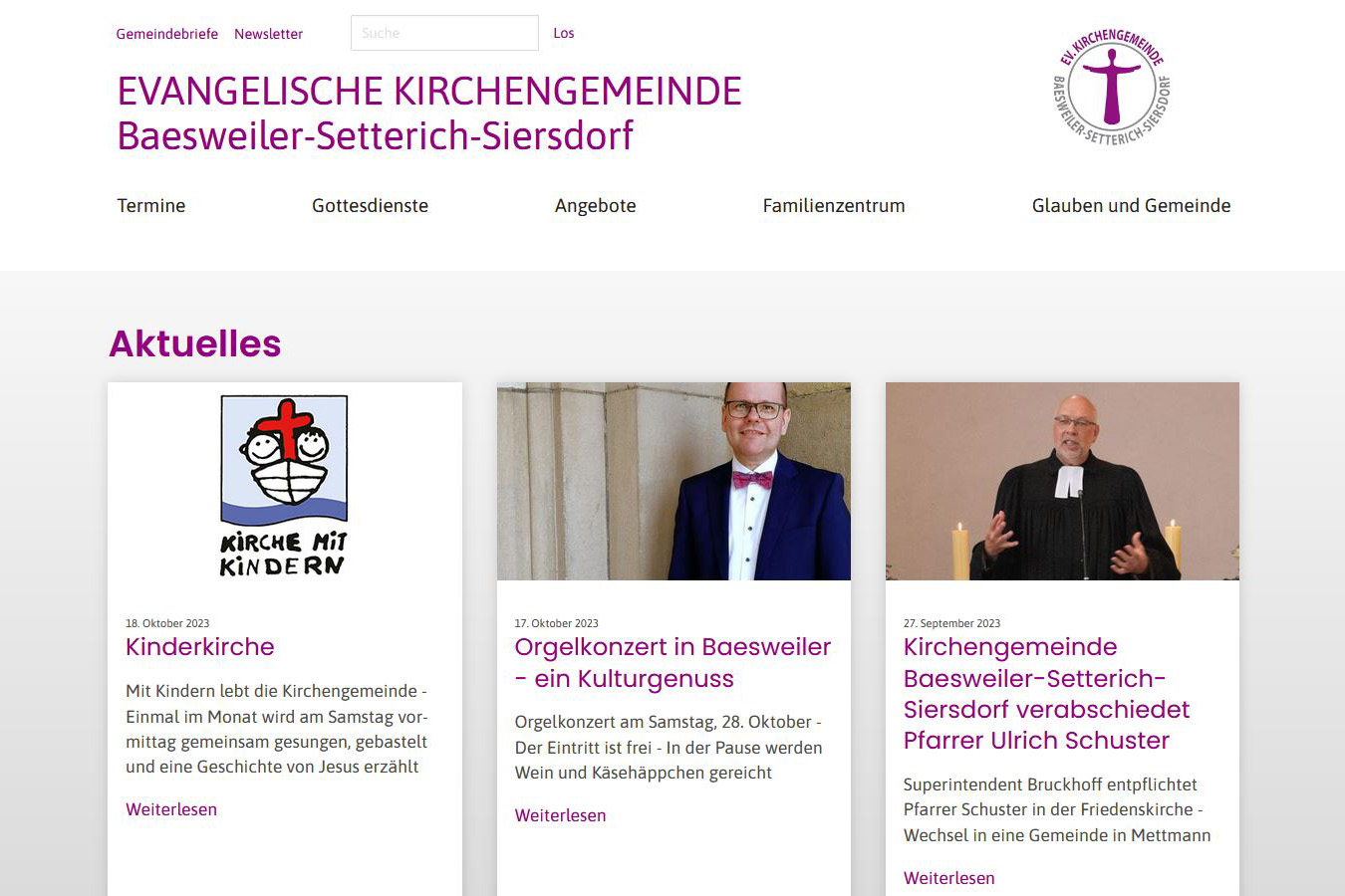 Aufgeräumt und mit klarem Fokus auf aktuelle Themen: So präsentiert sich die Kirchengemeinde Baesweiler-Setterich-Siersdorf im Internet.